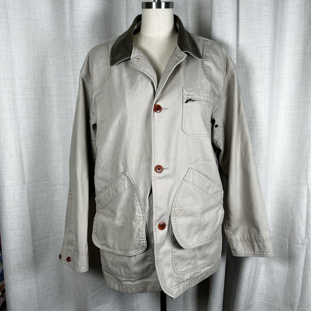 Vintage LL Bean Large Chore Jacket Flannel Blanket Lined Barn Coat Beige 0JV69